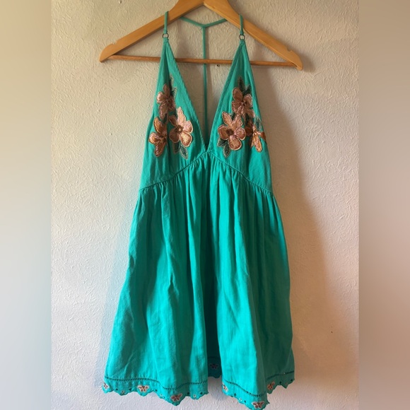 Free People love and flowers‎ Turquoise Halter Dress size S - Picture 2 of 7